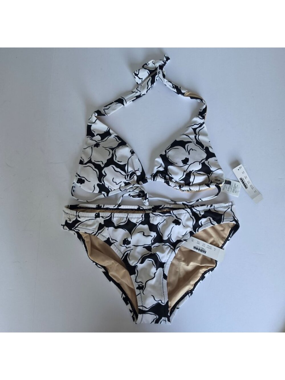 Athleta Black White Floral Halter Bikini Set Size M NWT Two Piece Swim Size S/M